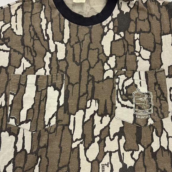 Vintage 80s NRA Youth Treebark Camo Double Pocket T-Shirt - Picture 2 of 3